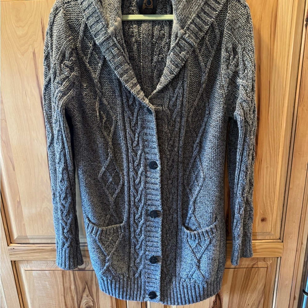 Gray Cable Knit Cardigan Sweater
